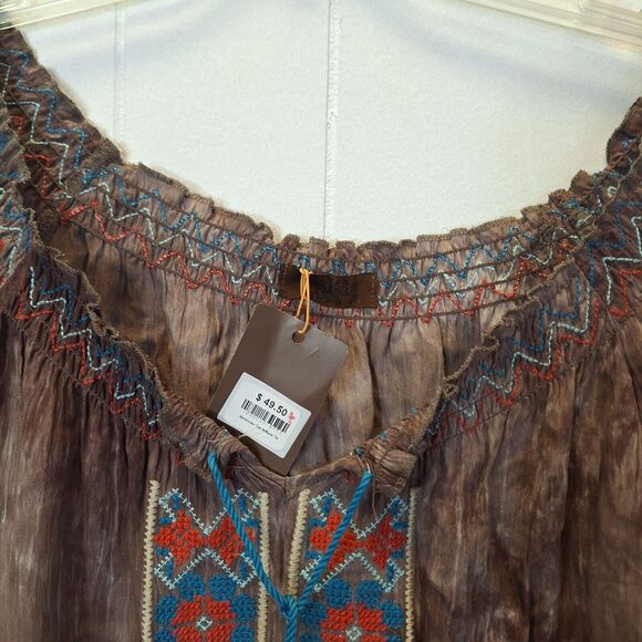TresKa Boho Mocha Embroidery Top w/Back Tie & Tassels One Size NWT  Cottage Core - Picture 15 of 15